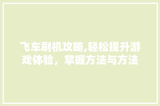 飞车刷机攻略,轻松提升游戏体验，掌握方法与方法