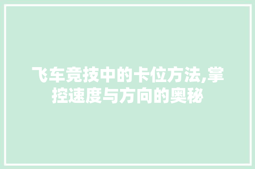 飞车竞技中的卡位方法,掌控速度与方向的奥秘