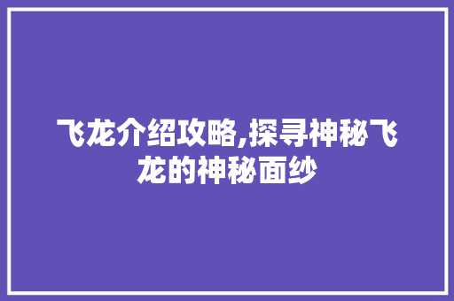 飞龙介绍攻略,探寻神秘飞龙的神秘面纱