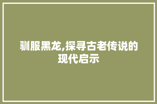 驯服黑龙,探寻古老传说的现代启示