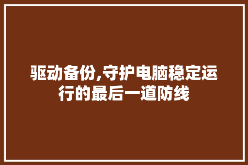 驱动备份,守护电脑稳定运行的最后一道防线