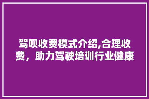 驾呗收费模式介绍,合理收费，助力驾驶培训行业健康发展
