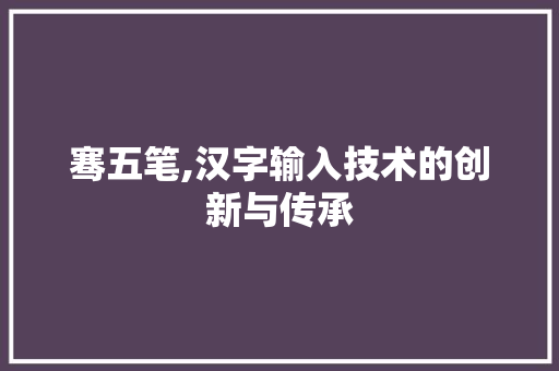 骞五笔,汉字输入技术的创新与传承