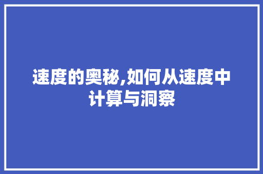 速度的奥秘,如何从速度中计算与洞察