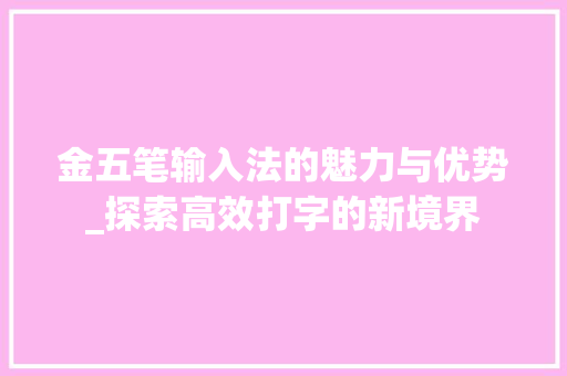 金五笔输入法的魅力与优势_探索高效打字的新境界 SEO教程