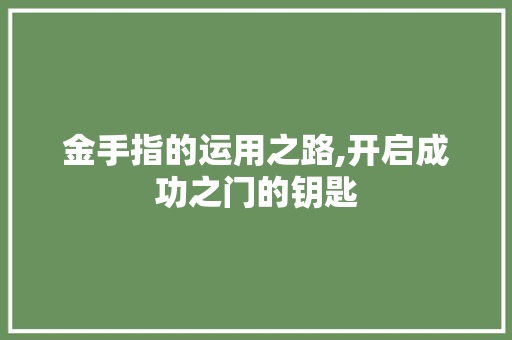 金手指的运用之路,开启成功之门的钥匙