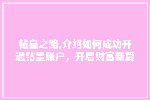 钻皇之路,介绍如何成功开通钻皇账户，开启财富新篇章