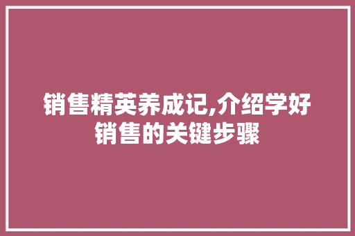 销售精英养成记,介绍学好销售的关键步骤