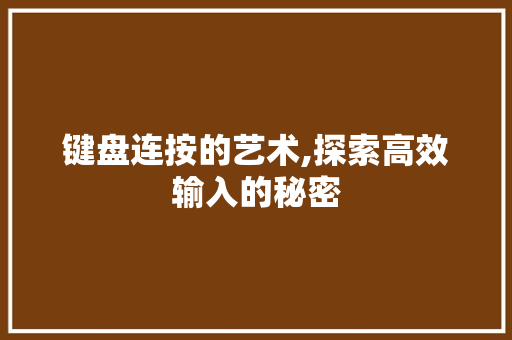 键盘连按的艺术,探索高效输入的秘密