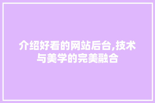 介绍好看的网站后台,技术与美学的完美融合