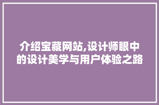 介绍宝藏网站,设计师眼中的设计美学与用户体验之路