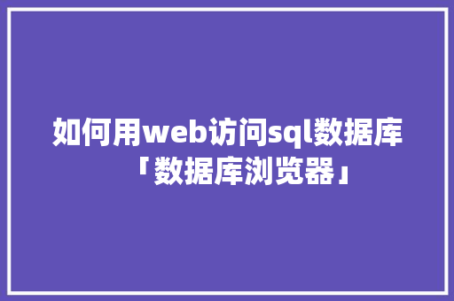 如何用web访问sql数据库「数据库浏览器」