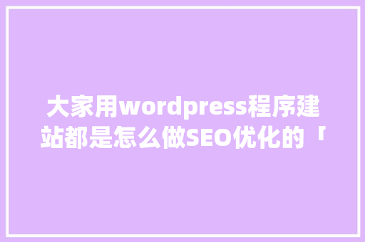 大家用wordpress程序建站都是怎么做SEO优化的「wordpress网站优化」