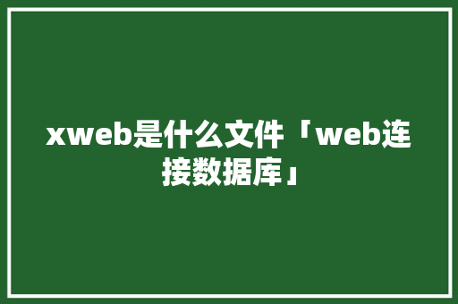 xweb是什么文件「web连接数据库」