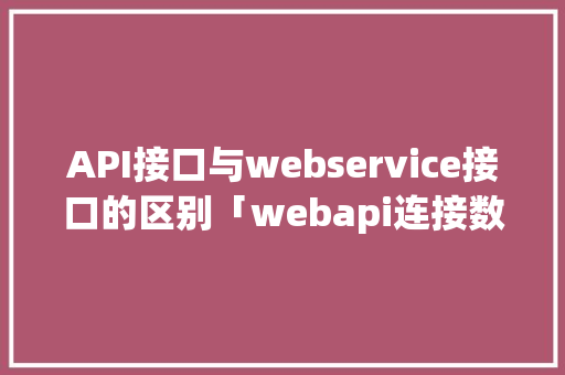 API接口与webservice接口的区别「webapi连接数据库的常用方法」