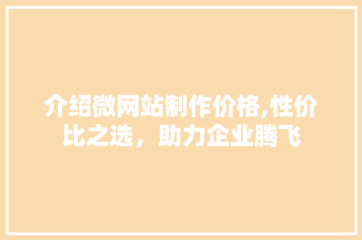 介绍微网站制作价格,性价比之选，助力企业腾飞