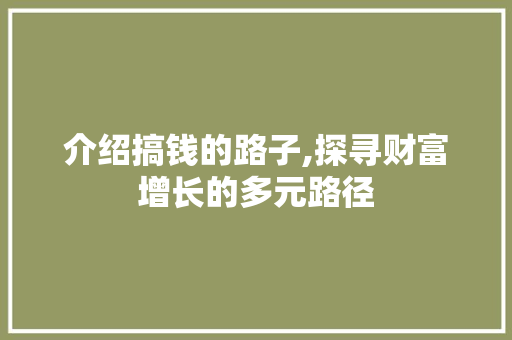 介绍搞钱的路子,探寻财富增长的多元路径 介绍搞钱的路子,探寻财富增长的多元路径 友链在线