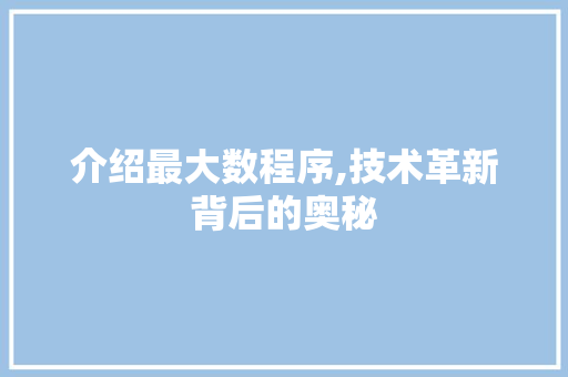 介绍最大数程序,技术革新背后的奥秘
