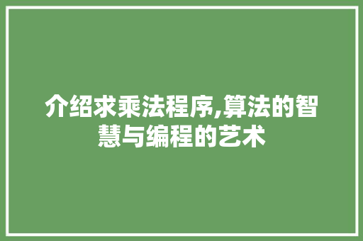 介绍求乘法程序,算法的智慧与编程的艺术