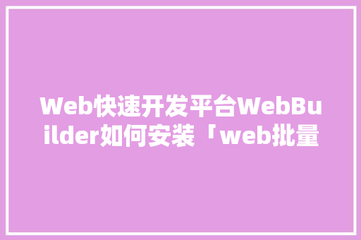 Web快速开发平台WebBuilder如何安装「web批量录入数据库怎么做」