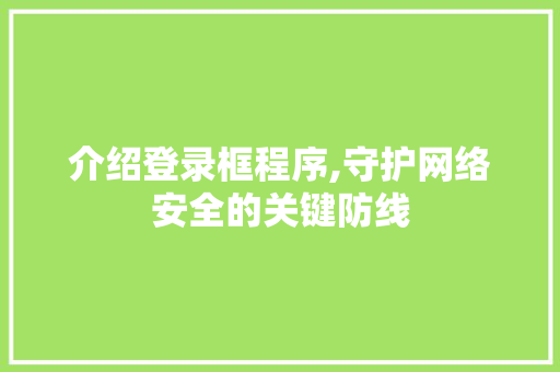 介绍登录框程序,守护网络安全的关键防线