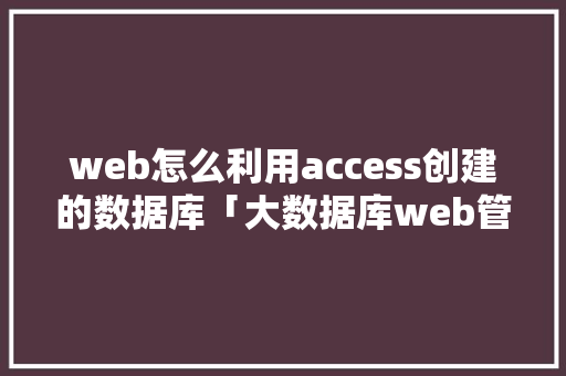 web怎么利用access创建的数据库「大数据库web管理工具有哪些」 服务器/数据库
