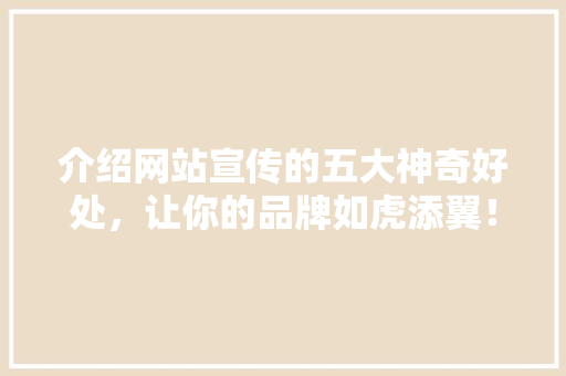 介绍网站宣传的五大神奇好处，让你的品牌如虎添翼！