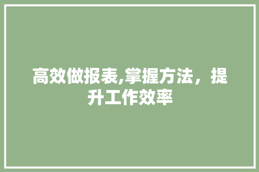 高效做报表,掌握方法，提升工作效率