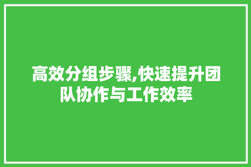 高效分组步骤,快速提升团队协作与工作效率
