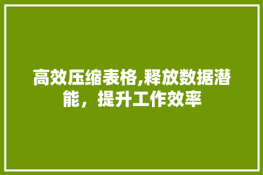 高效压缩表格,释放数据潜能，提升工作效率
