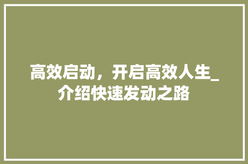 高效启动，开启高效人生_介绍快速发动之路