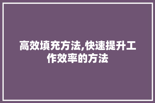 高效填充方法,快速提升工作效率的方法