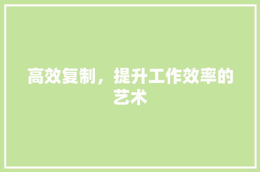 高效复制，提升工作效率的艺术
