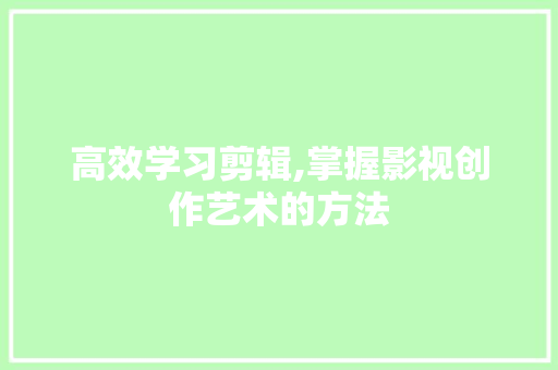 高效学习剪辑,掌握影视创作艺术的方法 WordPress教程