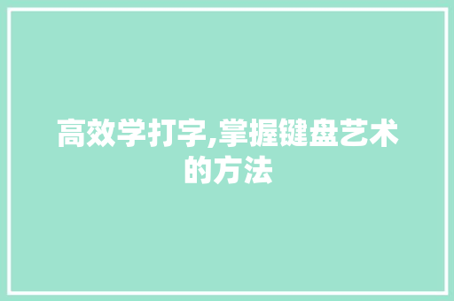 高效学打字,掌握键盘艺术的方法