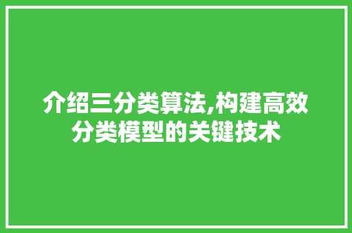 介绍三分类算法,构建高效分类模型的关键技术