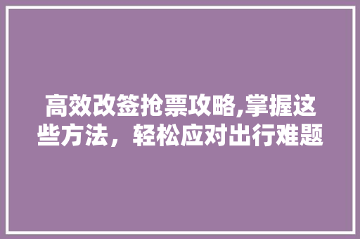 高效改签抢票攻略,掌握这些方法，轻松应对出行难题 建站教程