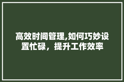 高效时间管理,如何巧妙设置忙碌，提升工作效率