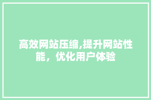 高效网站压缩,提升网站性能，优化用户体验 Web前端