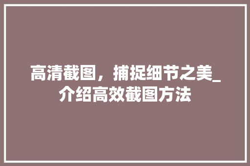 高清截图，捕捉细节之美_介绍高效截图方法