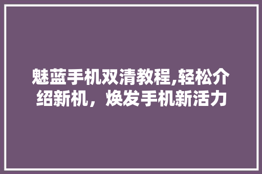 魅蓝手机双清教程,轻松介绍新机，焕发手机新活力