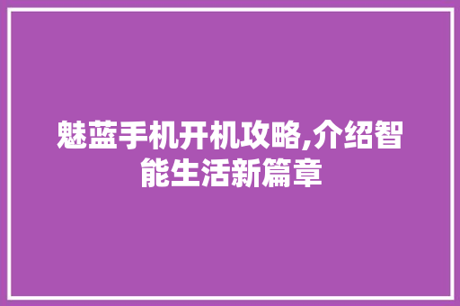 魅蓝手机开机攻略,介绍智能生活新篇章