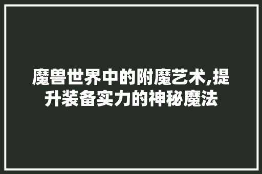 魔兽世界中的附魔艺术,提升装备实力的神秘魔法 友链在线