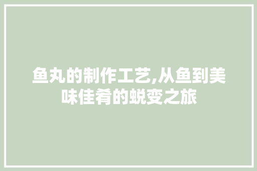 鱼丸的制作工艺,从鱼到美味佳肴的蜕变之旅