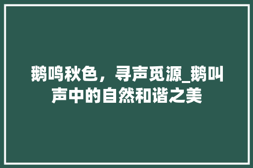 鹅鸣秋色，寻声觅源_鹅叫声中的自然和谐之美