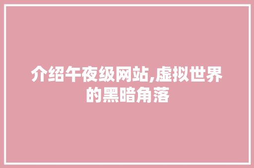 介绍午夜级网站,虚拟世界的黑暗角落