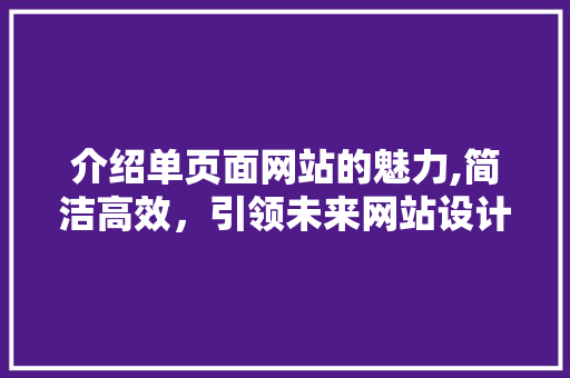 介绍单页面网站的魅力,简洁高效，引领未来网站设计潮流