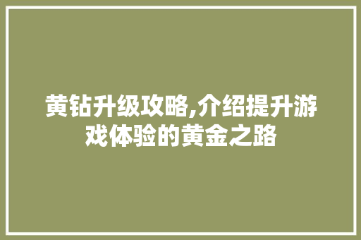 黄钻升级攻略,介绍提升游戏体验的黄金之路 SEO教程