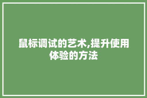 鼠标调试的艺术,提升使用体验的方法 Web前端