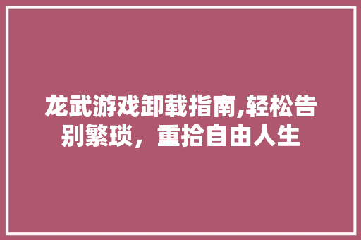 龙武游戏卸载指南,轻松告别繁琐，重拾自由人生
